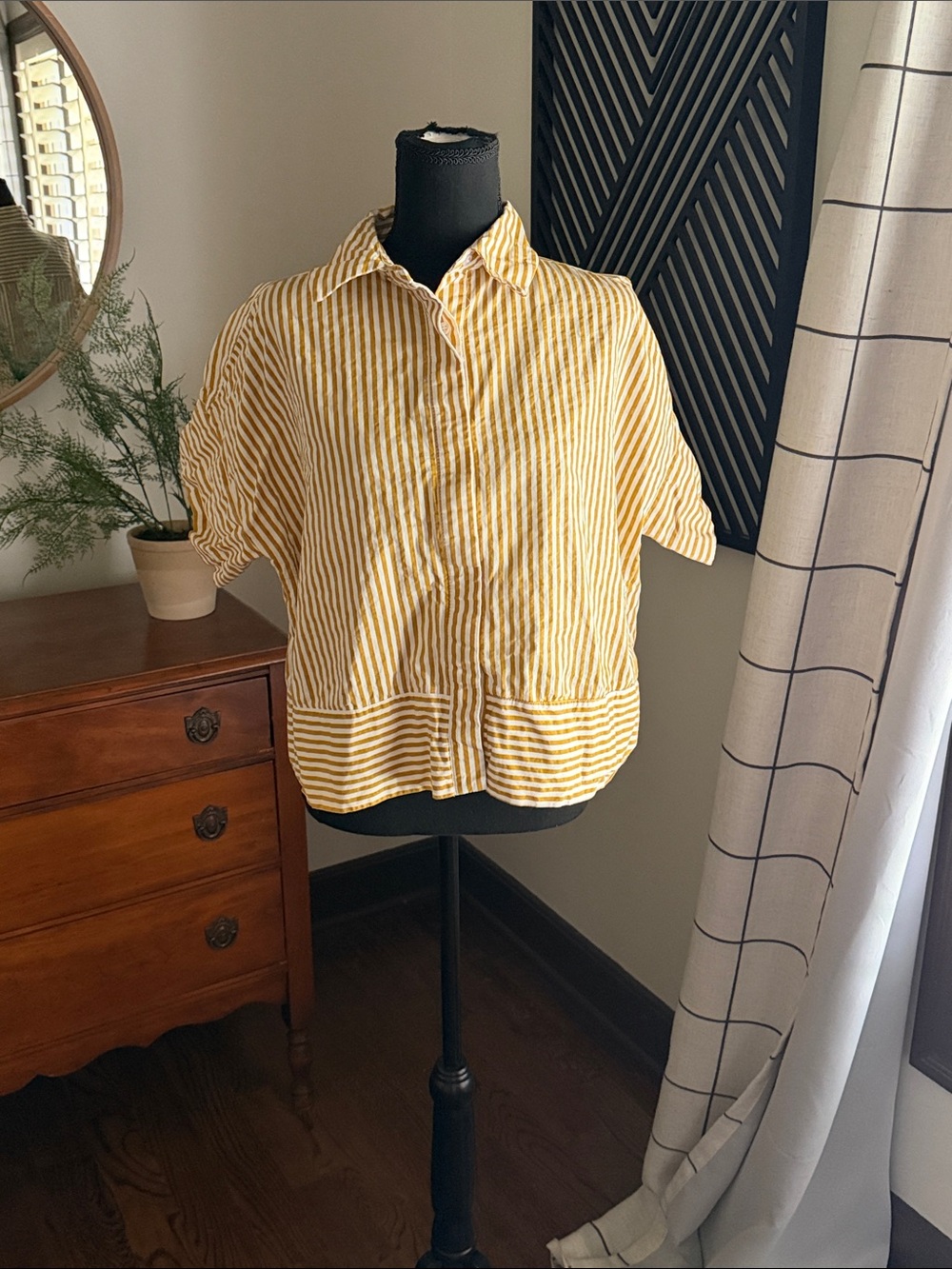 glam mustard Striped Button-Down crop shirt medium